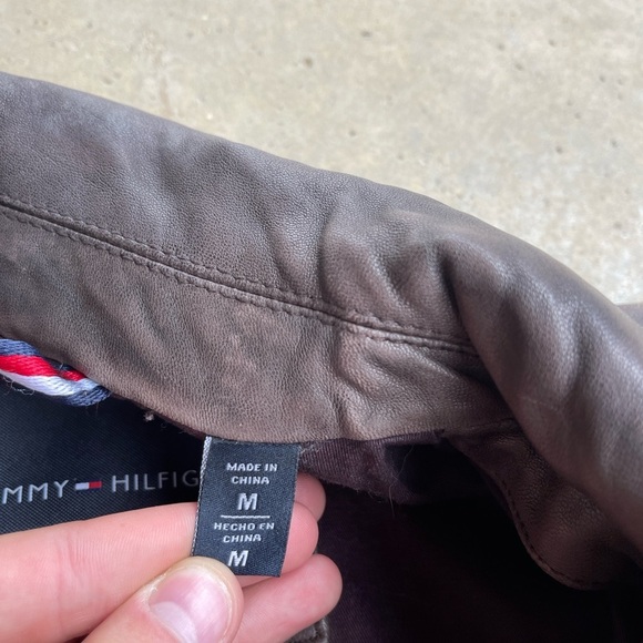 VTG Tommy Hilfiger Brown Lined 100% Genuine Leather Bomber Biker Jacket Lined M - Picture 5 of 5
